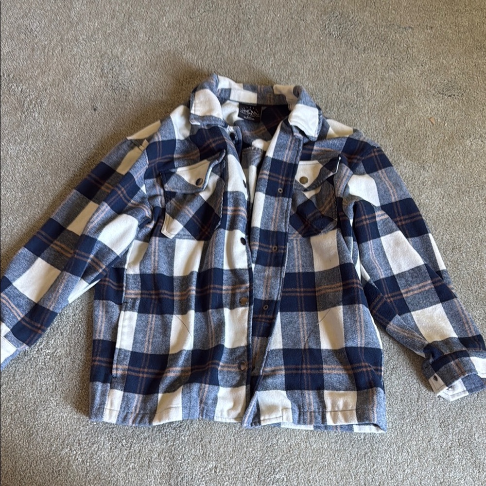 Blue and White Plaid Flannel Shirt
